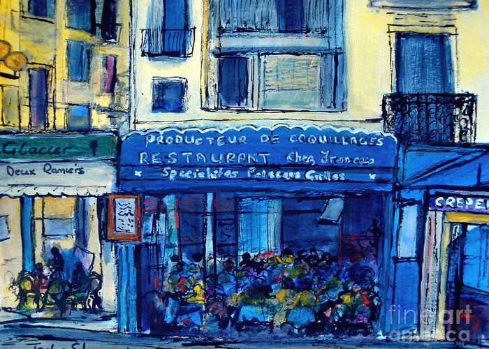 France Greeting Card featuring the painting Lunch in Sete by Jackie Sherwood