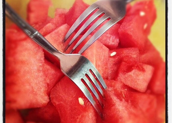 Doubletap Greeting Card featuring the photograph #lunch #watermelon With My #mommy <3 by Nena Alvarez