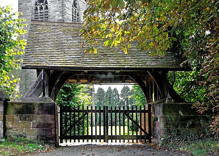Scropton Greeting Card featuring the photograph Lychgate to St Paul's Church - Scropton by Rod Johnson