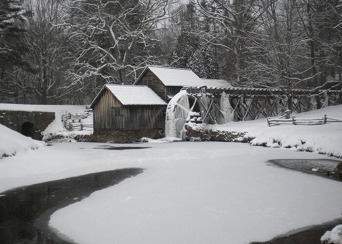 Mabry Mill Greeting Card featuring the photograph Mabry Mill On Ice by Diannah Lynch