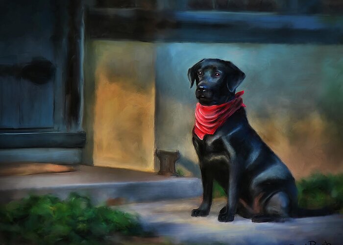 Animal Greeting Card featuring the painting Mack Waits by Suni Roveto