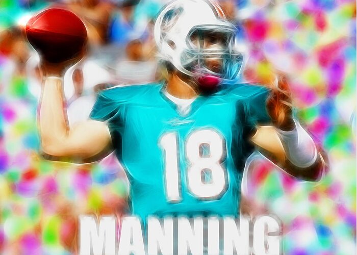 Peyton Manning Greeting Card featuring the painting Magical Peyton Manning Miami Dolphins by Paul Van Scott