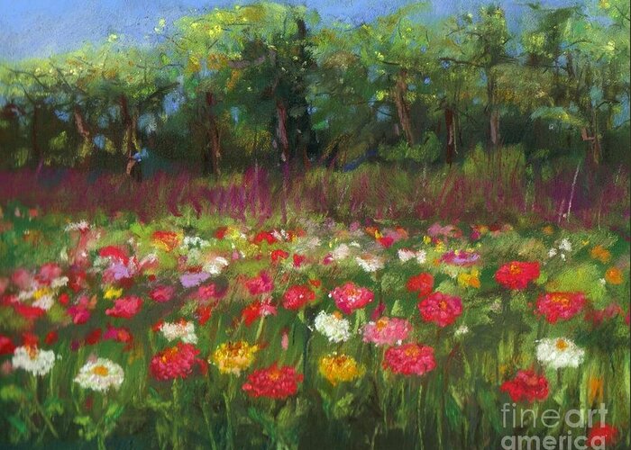 Zinnias Greeting Card featuring the pastel Maple Acres by Denise Dempsey Kane