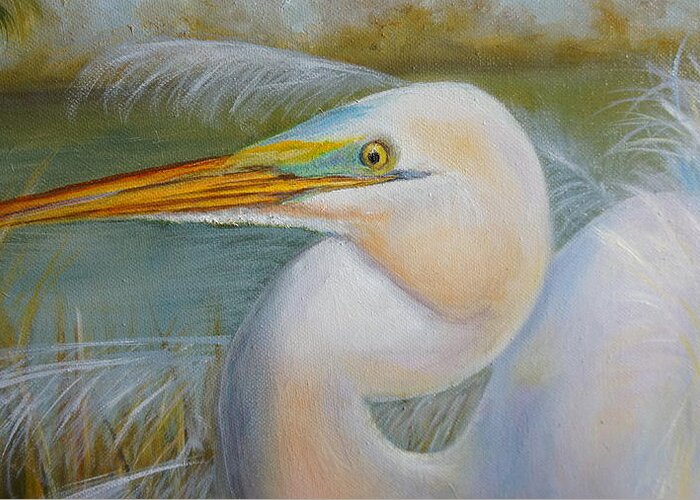 Egret Greeting Card featuring the painting Marsh Master by Marlyn Boyd