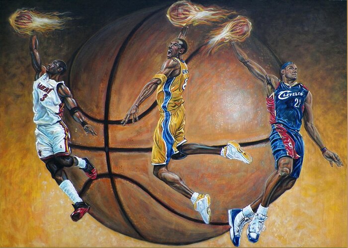 Basketball Greeting Card featuring the painting Masters of the Game by Billy Leslie