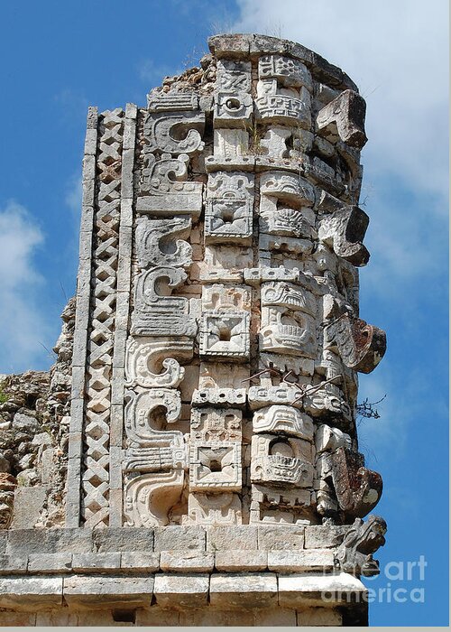 Uxmal Greeting Card featuring the photograph Mayan Glyphs at Uxmal Mexico by Shawn O'Brien