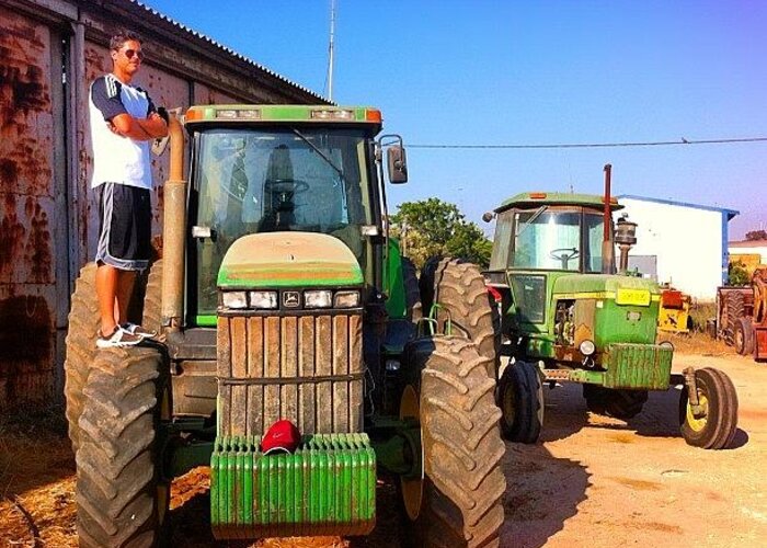 Adidas Greeting Card featuring the photograph #me #myself #i #adidas #nike #tractor by Alon Ben Levy