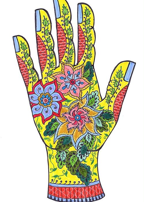 Hand Greeting Card featuring the drawing Mehndi Pop Art VII by Suzan Sommers