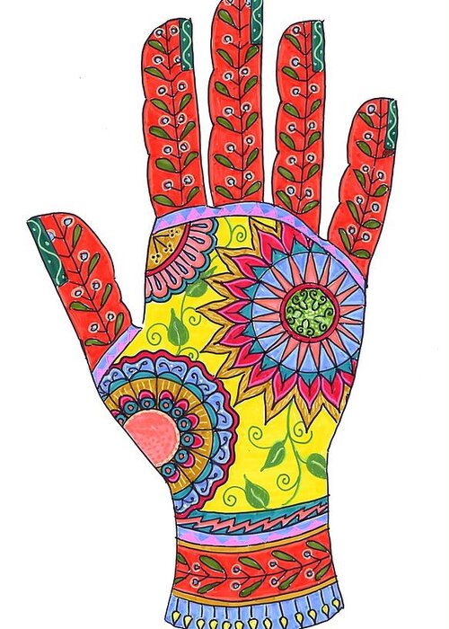 Hand Greeting Card featuring the drawing Mehndi Pop Art VIII by Suzan Sommers