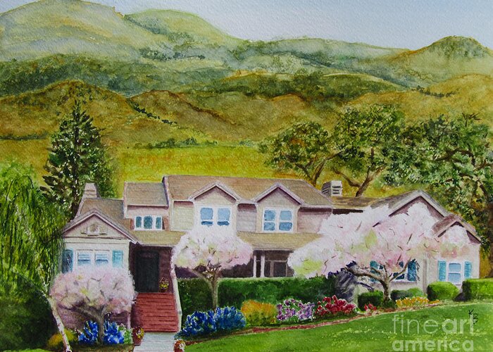 Home Greeting Card featuring the painting Memories of the Family Home by Karen Fleschler