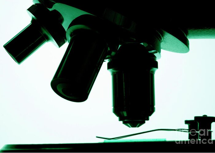 Laboratory Equipment Greeting Card featuring the photograph Microscope lenses by Sami Sarkis