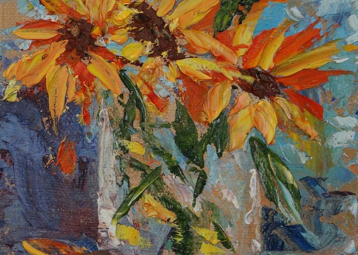 Sunflowers Greeting Card featuring the painting Mini Sunflowers in a Mason Jar by Carol Berning