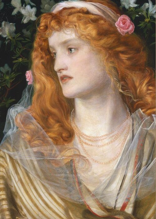 Pre-raphaelite; Victorian; Female; Veil; Auburn; Redhead; Red-haired; Heroine; The Tempest; Shakespeare; Literature Greeting Card featuring the painting Miranda by AFA Sandys