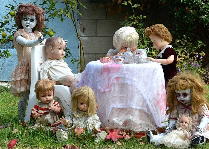 Dolls Greeting Card featuring the photograph Misfit Tea Party by Fraida Gutovich