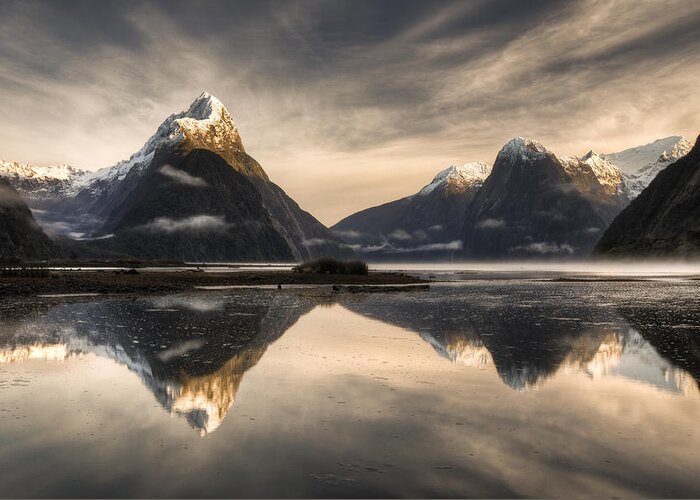 00446721 Greeting Card featuring the photograph Mitre Peak And Milford Sound by Colin Monteath