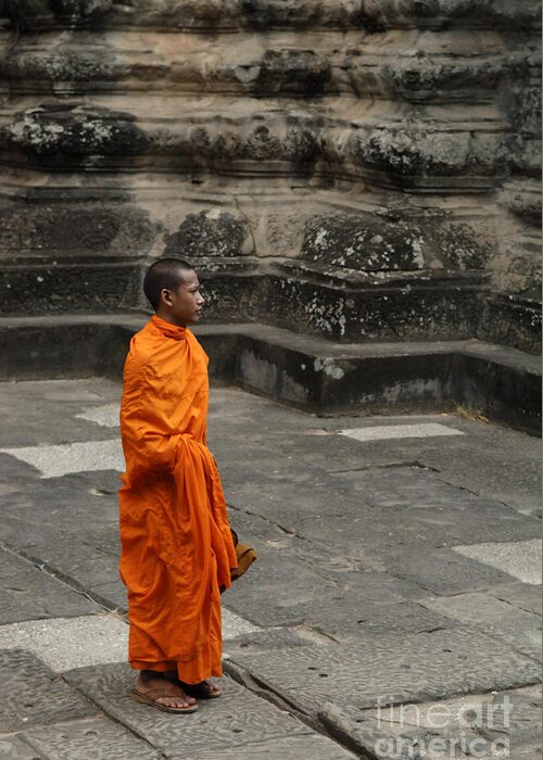 Travel Greeting Card featuring the photograph Monk At Ankor Wat by Bob Christopher