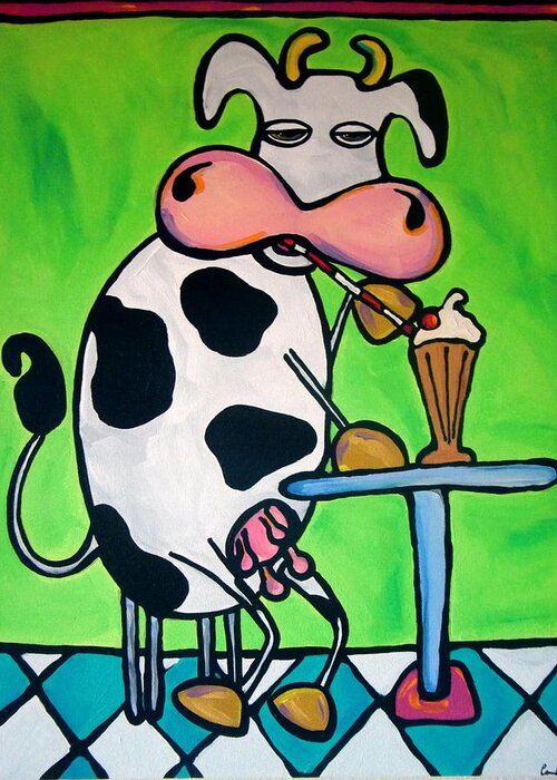 Cow Greeting Card featuring the painting Moo Moo Milkshake by Carla Seaton