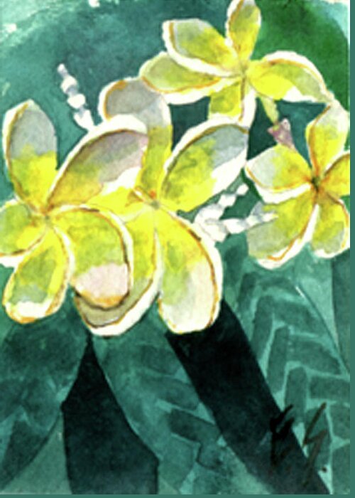 Hawaiian Greeting Card featuring the painting More Plumeria by Eric Samuelson