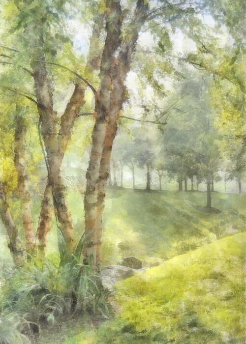 Birch Greeting Card featuring the digital art Morning Birches by Frances Miller