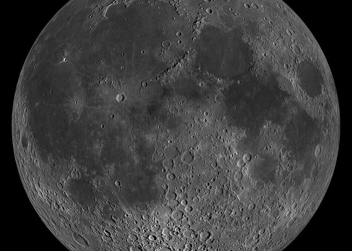 Terrain Greeting Card featuring the photograph Mosaic Of The Lunar Nearside by Stocktrek Images