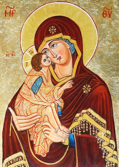 Icons Greeting Card featuring the painting Mother of God aft Teophane the Greek by ITI Ion Vincent Danu