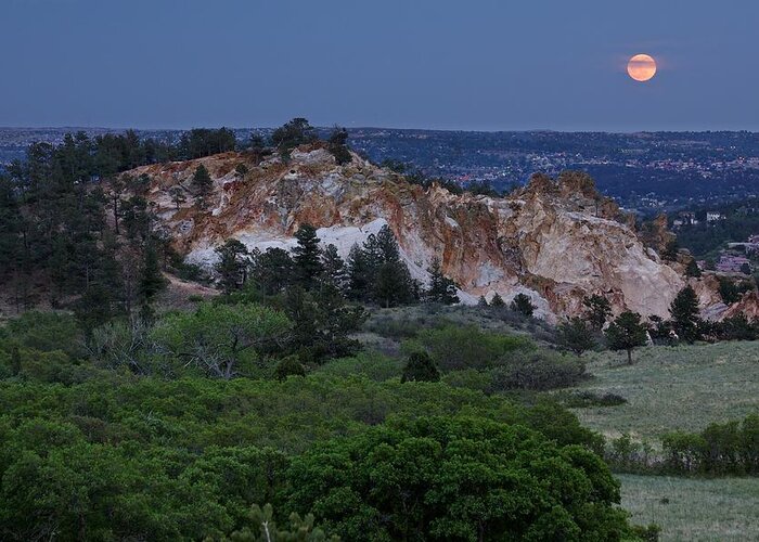 Moon Greeting Card featuring the photograph Mount Saint Francis and the Super Moon by Andrew Serff