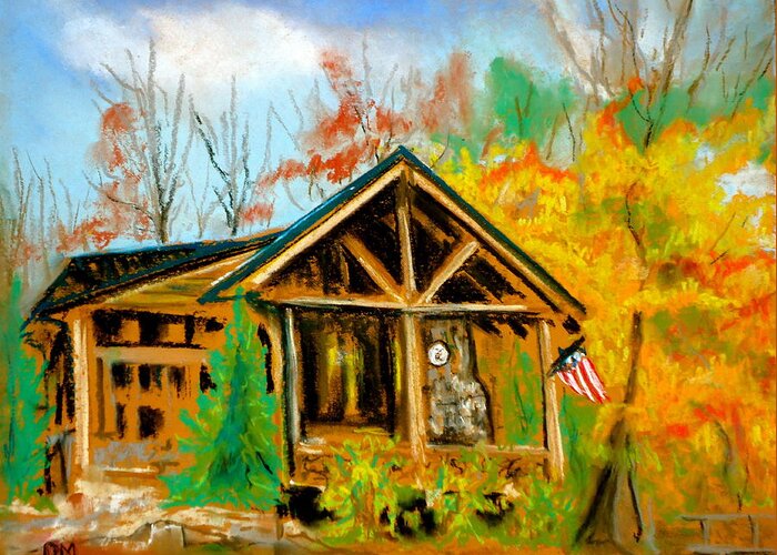 Cabin Greeting Card featuring the painting Mountain Retreat by Pete Maier