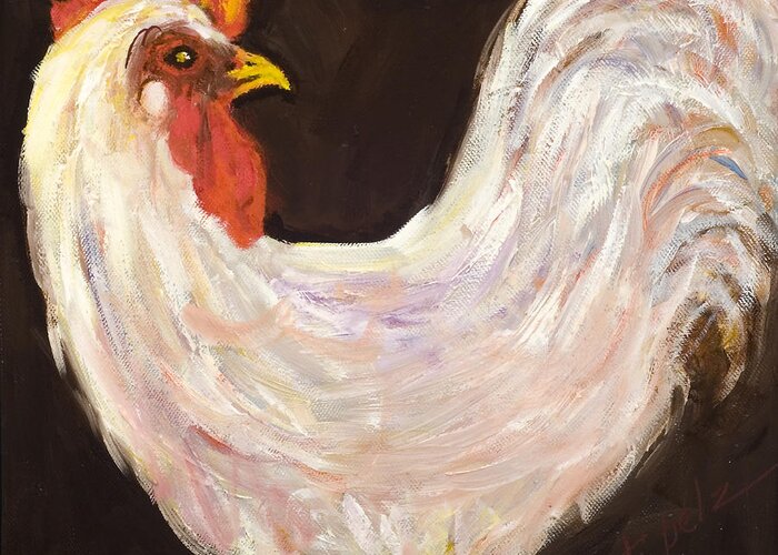 White Rooster Elegant Face Prints Greeting Card featuring the painting Mr. White Rooster by Pati Pelz