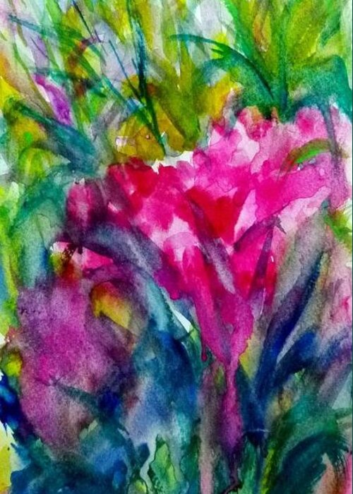 Floral Greeting Card featuring the painting My Flowers by Wanvisa Klawklean