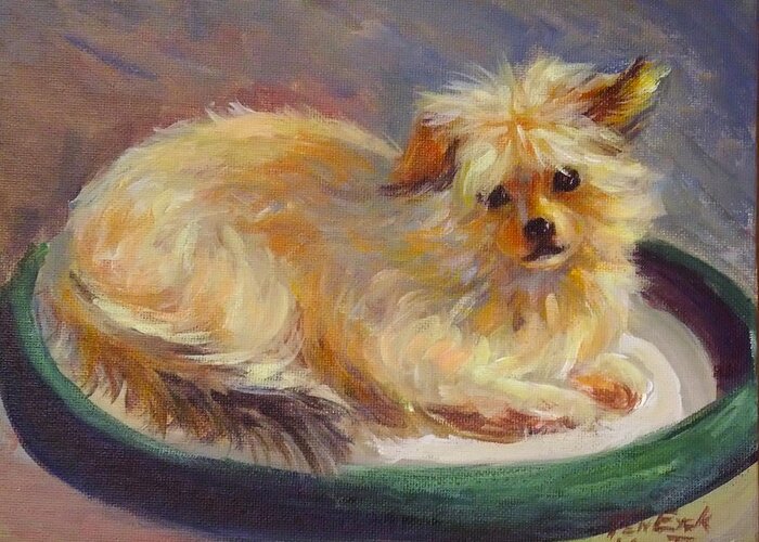 Dog Greeting Card featuring the painting My Little Morky by Gretchen Ten Eyck Hunt