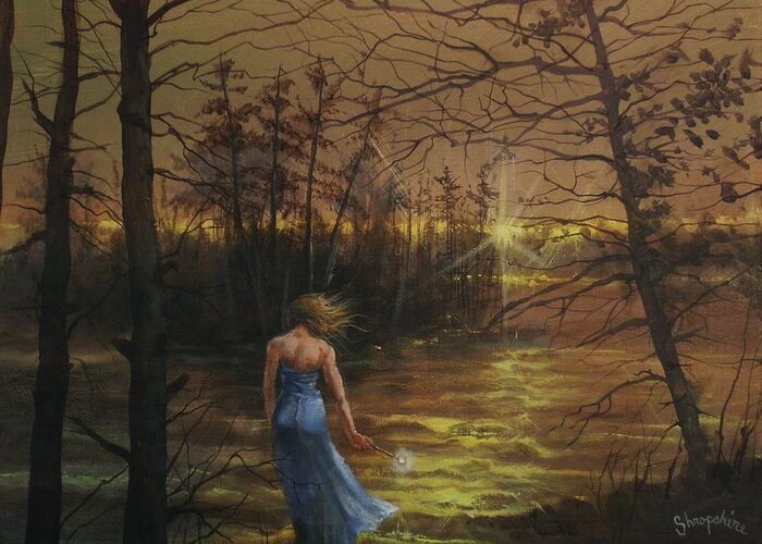  Lake Greeting Card featuring the painting Mystery of the Lake by Tom Shropshire