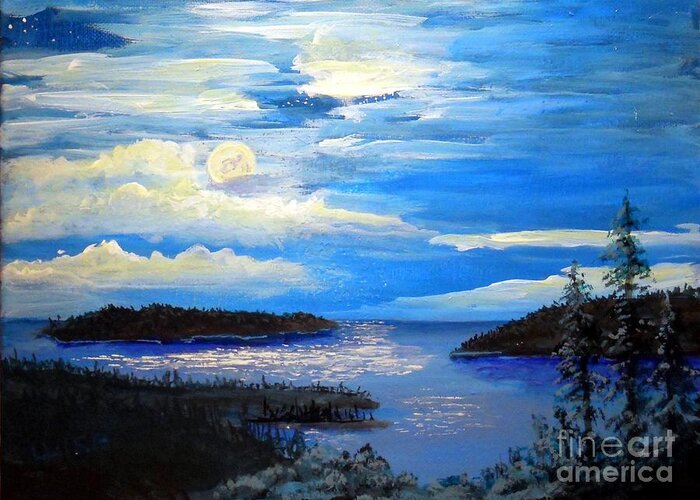 Moonlight Greeting Card featuring the painting Narrows Moon by John Wise