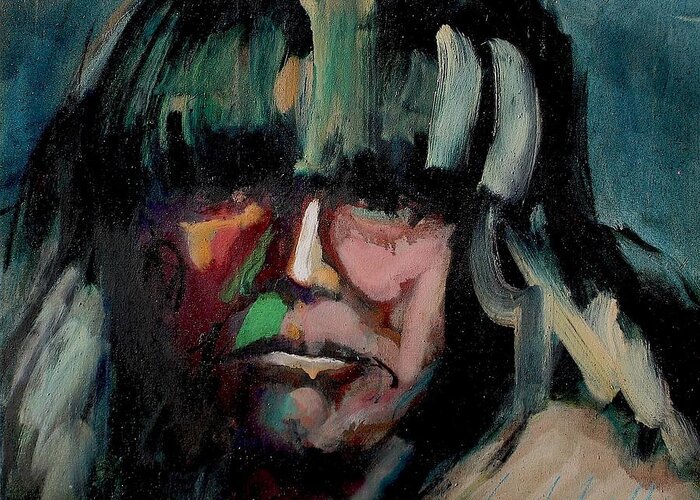 Portraits Greeting Card featuring the painting Native American by Les Leffingwell