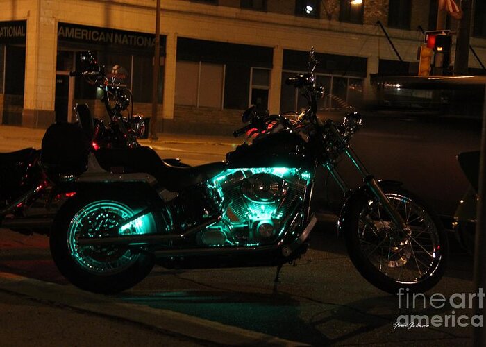 Neon Greeting Card featuring the photograph Neon on the Harley by Yumi Johnson