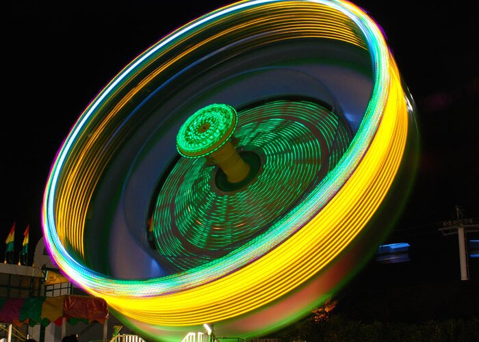 Amusement Park Ride Greeting Card featuring the photograph Neon Tilt A Whirl by Sonja Quintero