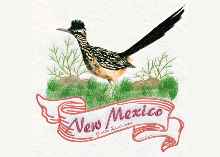 New Mexice State Bird The Greater Roadrunner Greeting Card featuring the digital art New Mexico State Bird the Greater Roadrunner by Walter Colvin