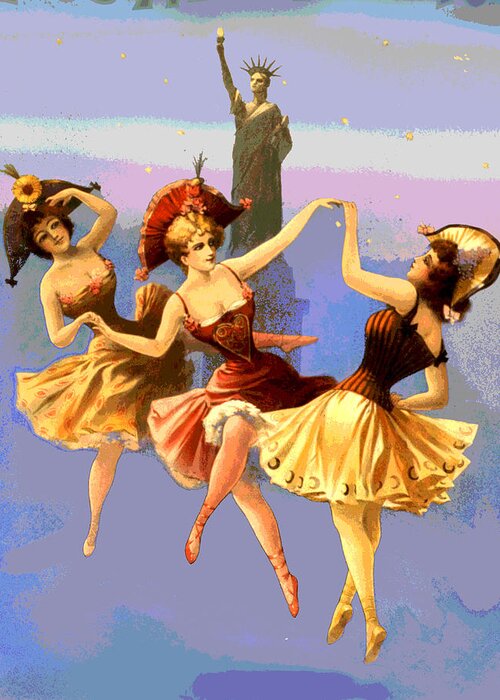 Dancing Girls Greeting Card featuring the mixed media New York Dancing Girls by Charles shoup