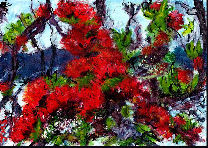 Painting Greeting Card featuring the painting New Zealand Pohutakawa by Jackie Sherwood