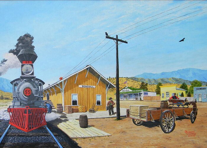 Train Greeting Card featuring the painting Newhall Station by Duwayne Williams