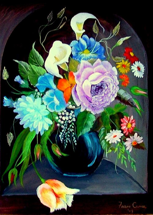 Floral--still Life Greeting Card featuring the painting Niche by Fram Cama