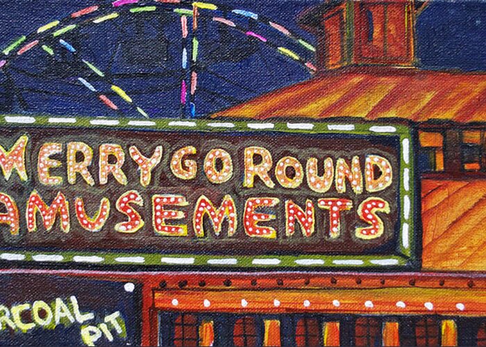 Asbury Park Greeting Card featuring the painting Night Merry's by Patricia Arroyo