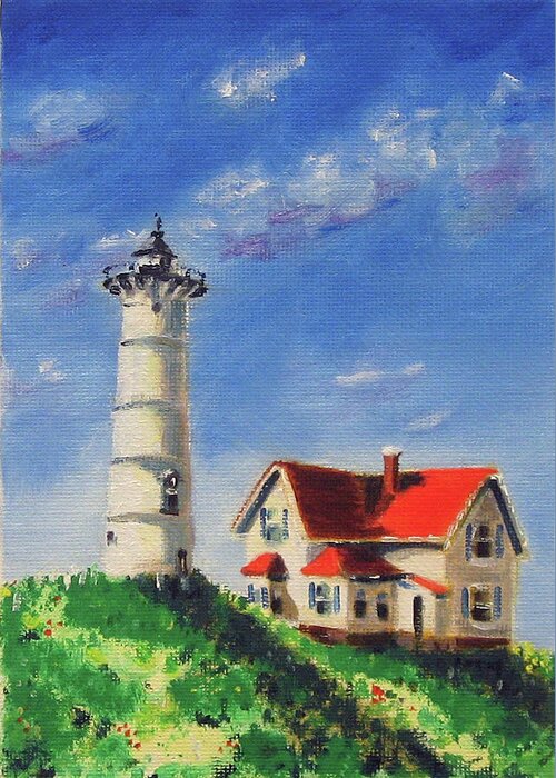 Falmouth Greeting Card featuring the painting Nobska Lighthouse by James Flynn