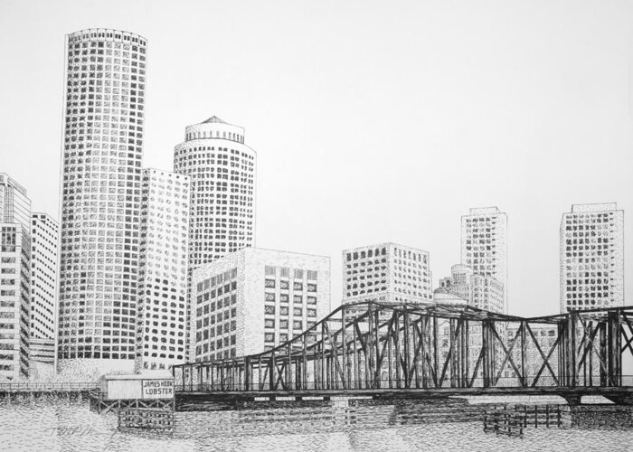Landscape Greeting Card featuring the drawing Northern Avenue Bridge - Boston by Tim Murray