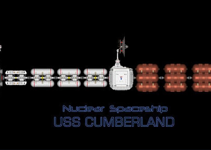 Spaceship Greeting Card featuring the digital art Nuclear Spaceship USS CUMBERLAND by David Robinson