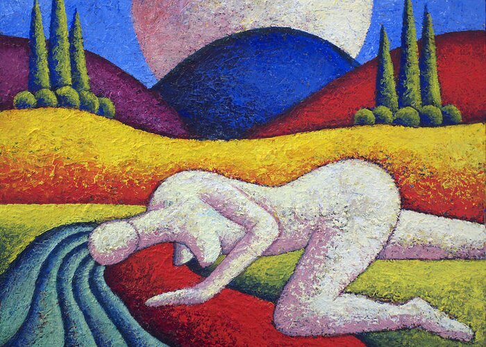 Nude I Greeting Card featuring the painting Nude in landscape impasto by Alan Kenny