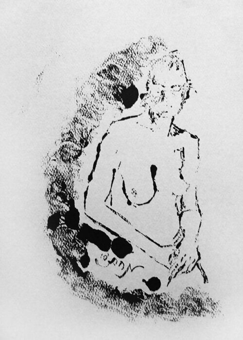 Intaglio Etching Greeting Card featuring the painting Nude Young Female that is Mysterious in a Whispy Atmospheric Hand Wringing Pose Highly Contemplative by M Zimmerman