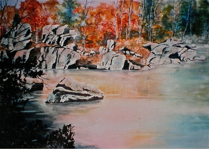 Watercolor Greeting Card featuring the painting October on the Little Wolf River by Carolyn Rosenberger