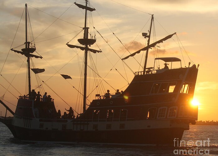 Pirate Greeting Card featuring the photograph Off into the setting sun by Andrea Harris