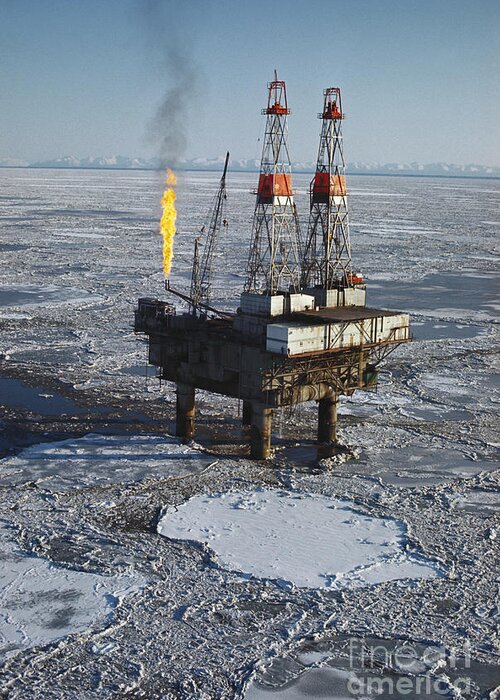 Industry Greeting Card featuring the photograph Offshore Oil Drilling Platform, Alaska by Joe Rychetnik