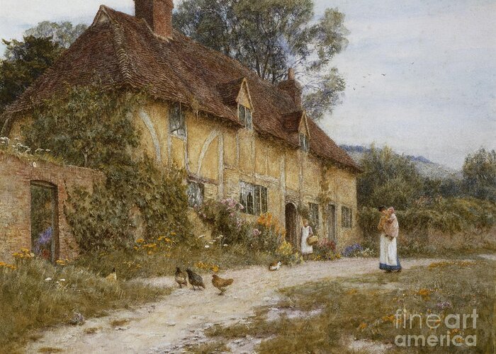 English; Landscape; Cottage Greeting Card featuring the painting Old Kentish Cottage by Helen Allingham